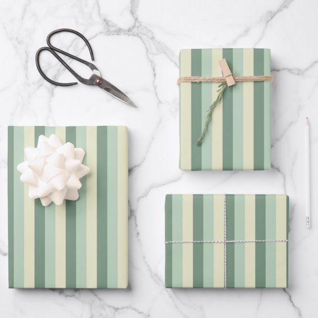 Green & Yellow Stripes Wrapping Paper Sheets (Front)