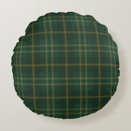 Green Yellow Tartan Plaid Pattern Round Pillow