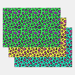 Green Yellow Teal Leopard Wrapping Paper Sheets