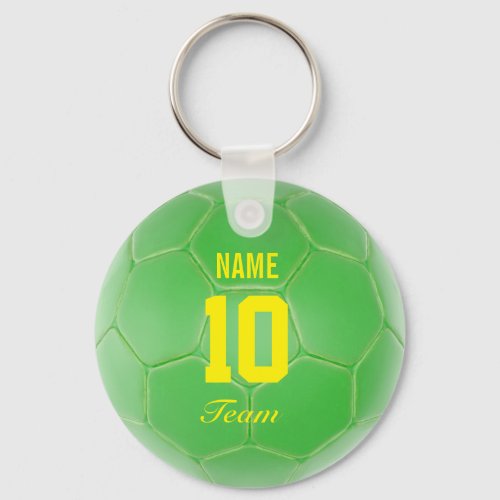 Green Yellow Team Soccer Ball Personalized Name Keychain