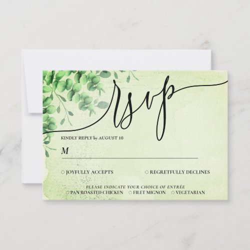 Green Yellow Tones Eucalyptus Simple Calligraphy RSVP Card