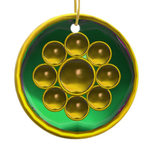 GREEN YELLOW TOPAZ GEMSTONE MON CERAMIC ORNAMENT