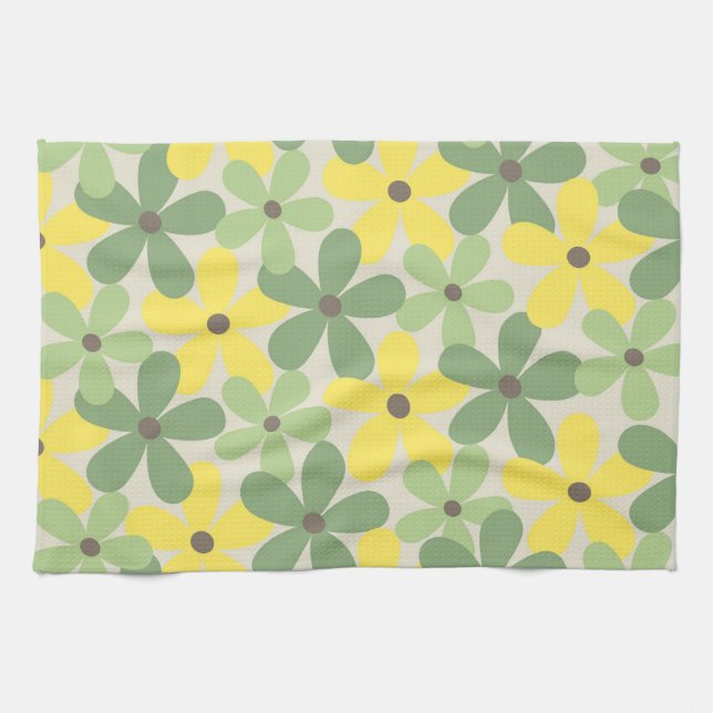 Green Yellow Tropical Floral Botanical Summer Kitchen Towel (Horizontal)