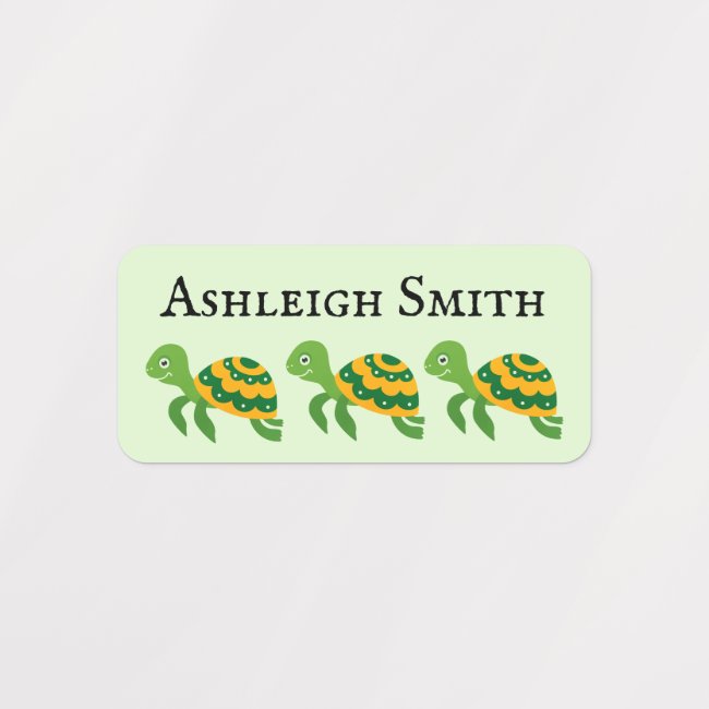 Green Yellow Turtle Children's Name Labels