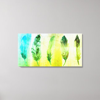 Green Yellow Watercolor Feathers Canvas Print