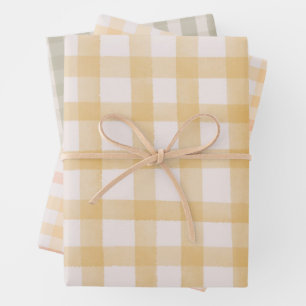 Green Yellow Watercolor Gingham Wrapping Paper Sheets