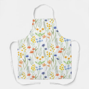 Green Yellow Watercolor Wildflower Apron