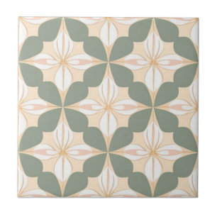 Green, yellow, white and pink floral ceramic tile
