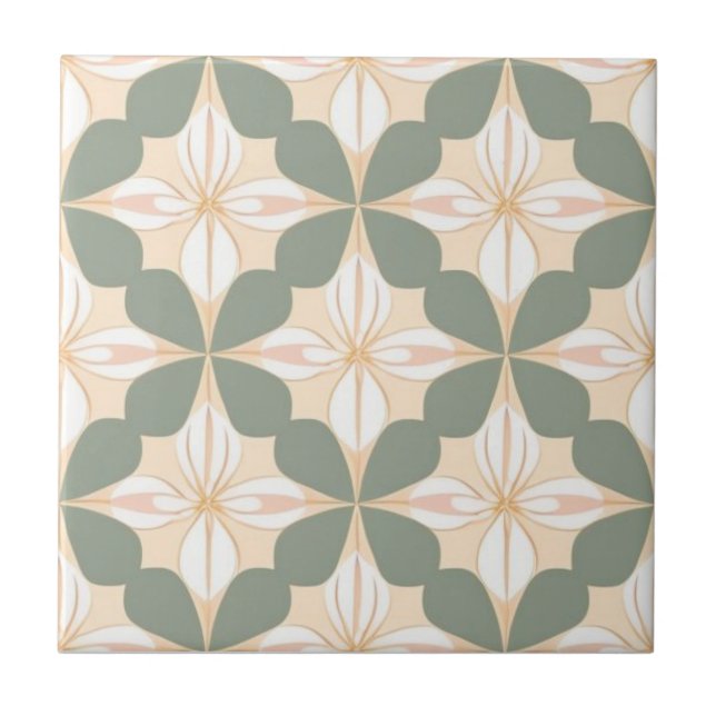 Green, yellow, white and pink floral ceramic tile (Front)