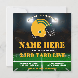 Green Yellow White Bay Football Team Birthday Invitation