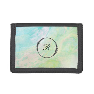*~* Green Yellow White Iridescent Monogram Tri-fold Wallet