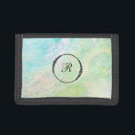 *~*  Green Yellow White  Iridescent Monogram Trifold Wallet<br><div class="desc">Add some abstract beauty to how you carry money. The background is made up of various greens with different shades of yellow and also some white. A faux black diamond frame is there for your initial. Note: You can change the font and color if you like. Enjoy this heart chaka...</div>