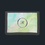*~*  Green Yellow White  Iridescent Monogram Trifold Wallet<br><div class="desc">Add some abstract beauty to how you carry money. The background is made up of various greens with different shades of yellow and also some white. A faux black diamond frame is there for your initial. Note: You can change the font and color if you like. Enjoy this heart chaka...</div>