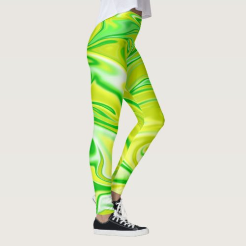 Green Yellow White Marble Pattern Leggings