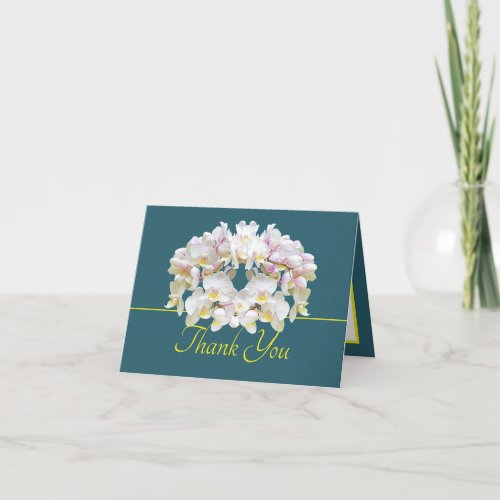 Green Yellow White Orchids Chic Bouquet Thank You Card