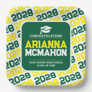 Green Yellow White Personalized Graduation Pape Paper Plates