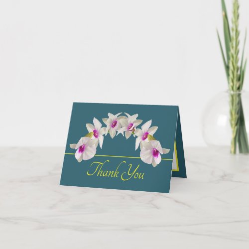 Green Yellow White Pink Orchid Bouquet Thank You Card