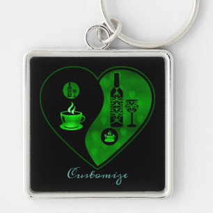Green Yin & Yang Coffee & Wine  Key Chain