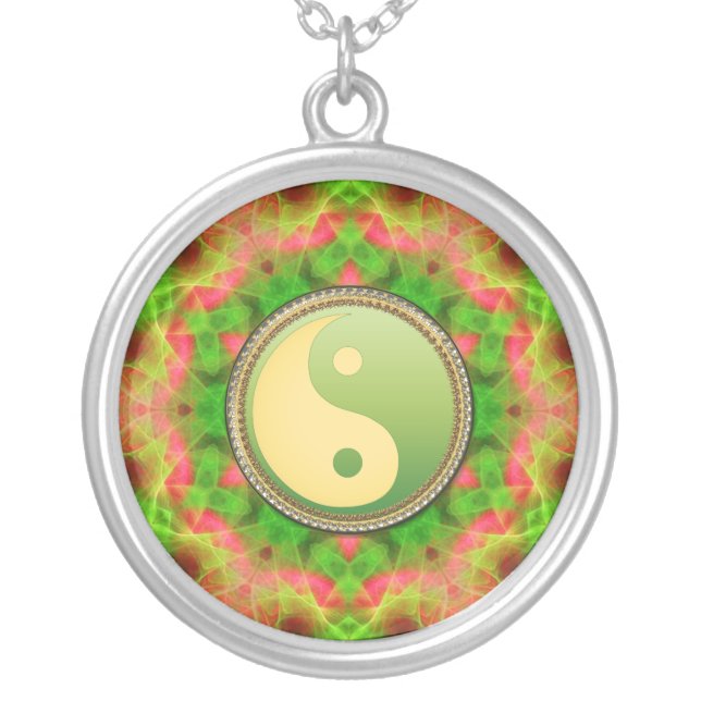 Green Yin Yang Geometric Aura Necklace (Front)