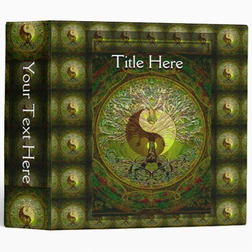 Green Yin Yang Mandala with Tree of Life 3 Ring Binder
