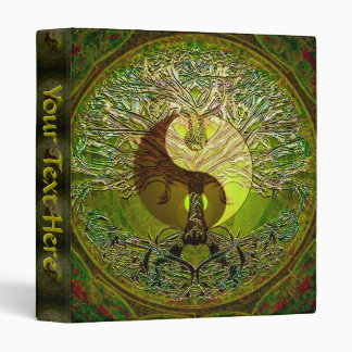 Green Yin Yang Mandala with Tree of Life 3 Ring Binder
