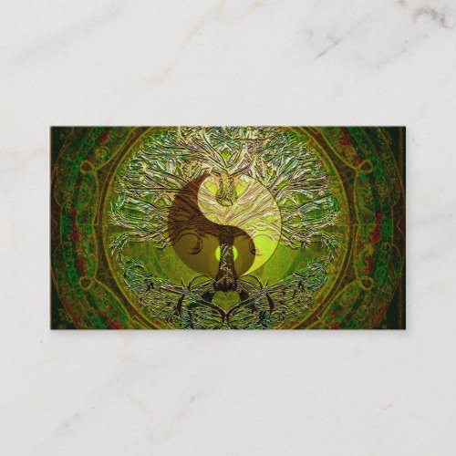 Green Yin Yang Mandala with Tree of Life Business Card