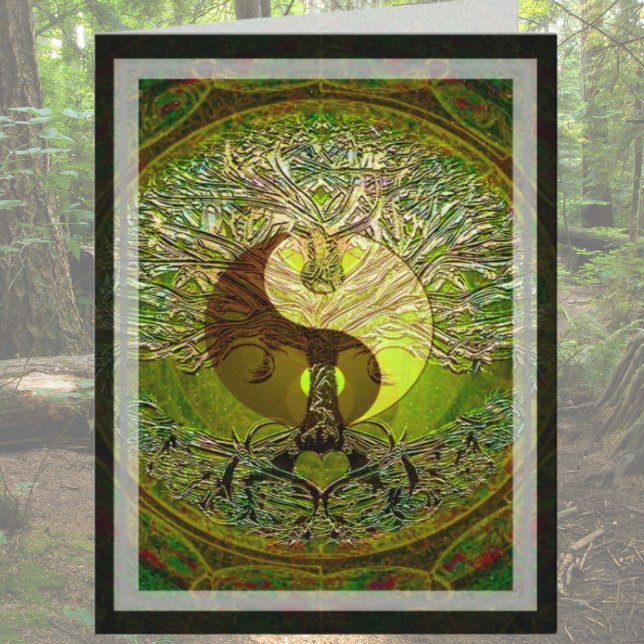 Green Yin Yang Mandala with Tree of Life Card (Creator Uploaded)