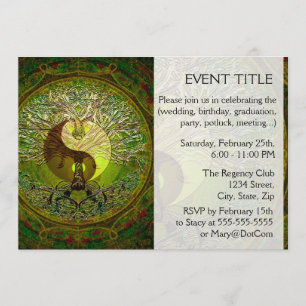 Green Yin Yang Mandala with Tree of Life Invitation