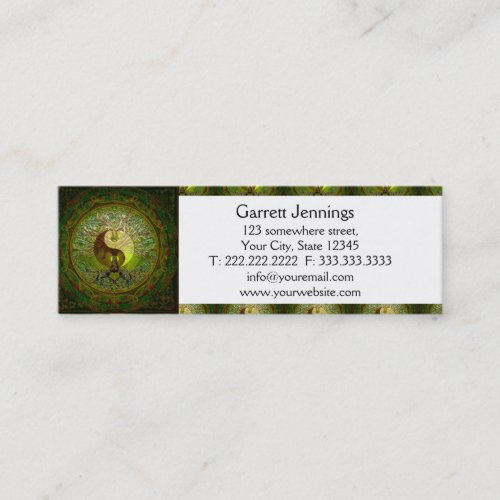 Green Yin Yang Mandala with Tree of Life Mini Business Card