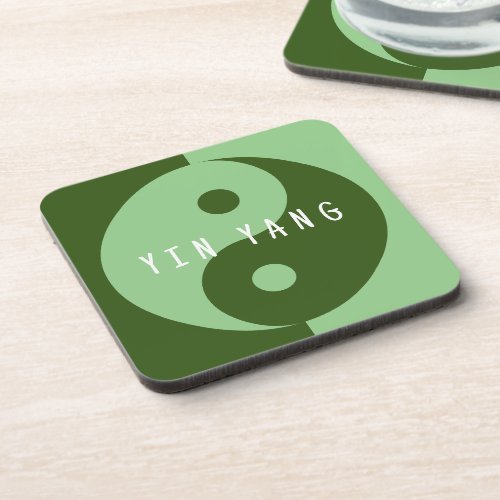 Green Yin  Yang symbol square plastic coaster