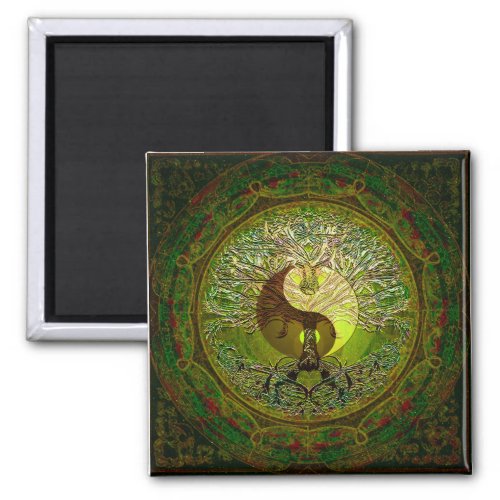 Green Yin Yang with Tree of Life Magnet