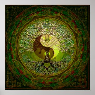 Green Yin Yang with Tree of Life Poster