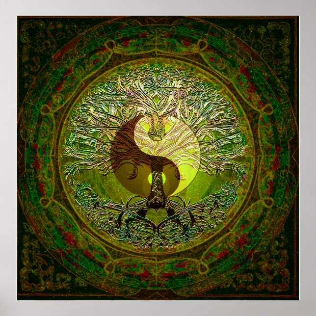 Green Yin Yang with Tree of Life Poster | Zazzle