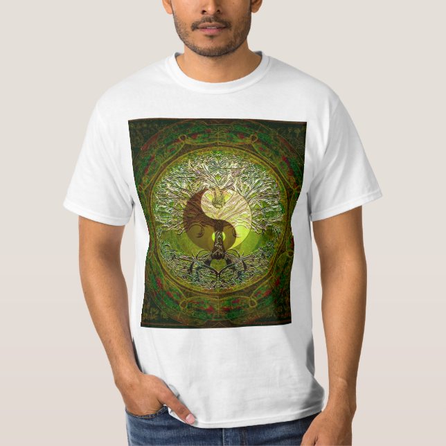 Green Yin Yang with Tree of Life T-Shirt (Front)
