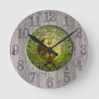 Green Yin Yang with Wood Frame Round Clock