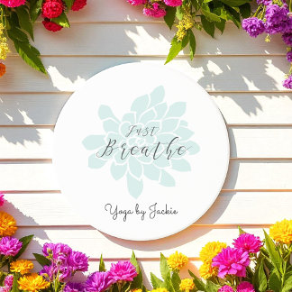 Green Yoga Breathe White Floral Coaster
