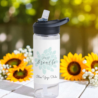 Green Yoga Breathe White Floral Water Bottle