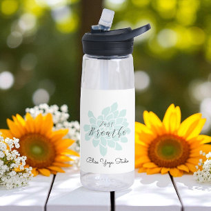 Green Yoga Breathe White Floral Water Bottle