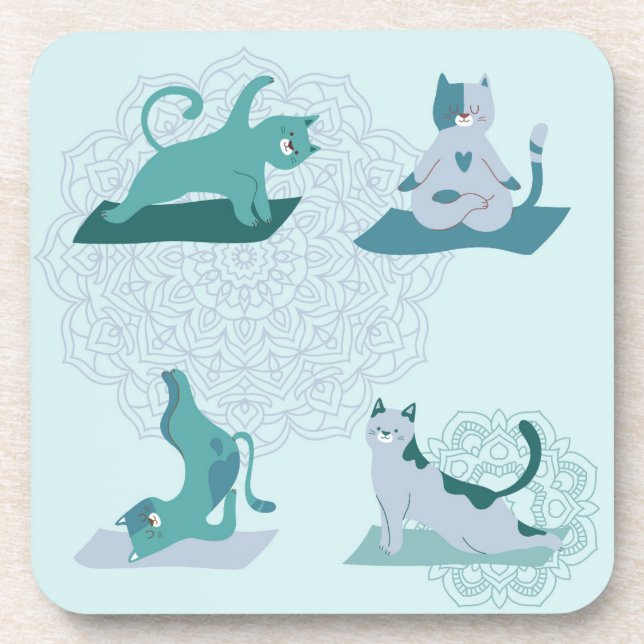 Green Yoga Cats Beverage Coaster (Front)