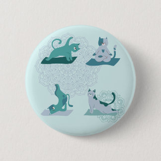 Green Yoga Cats Button