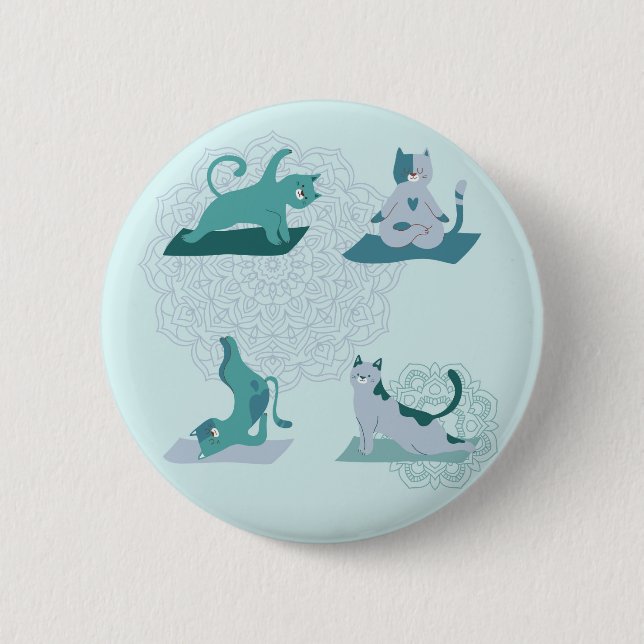 Green Yoga Cats Button (Front)