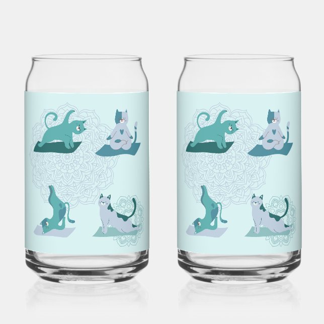 Green Yoga Cats Can Glass (Front)