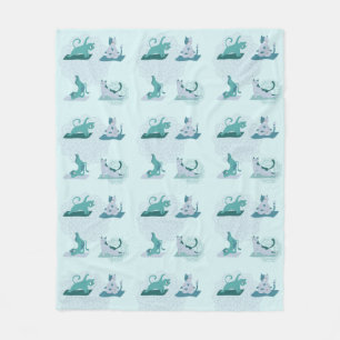 Green Yoga Cats Fleece Blanket