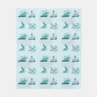 Green Yoga Cats Fleece Blanket