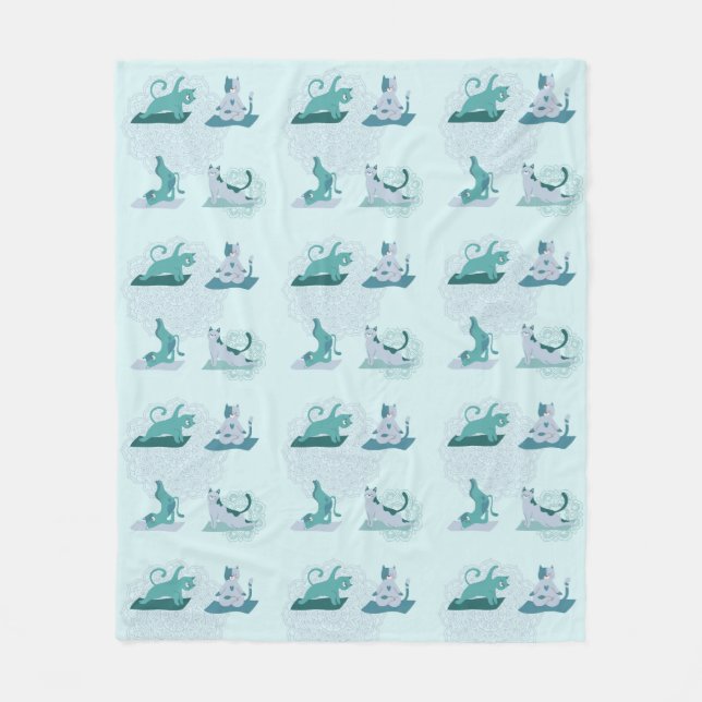  Green Yoga Cats Fleece Blanket (Front)