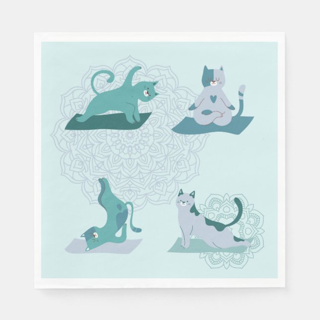 Green Yoga Cats Napkins (Front)