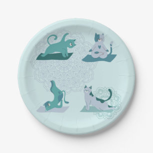 Green Yoga Cats Paper Plates