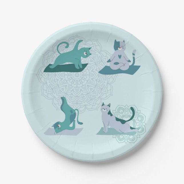 Green Yoga Cats Paper Plates (Front)