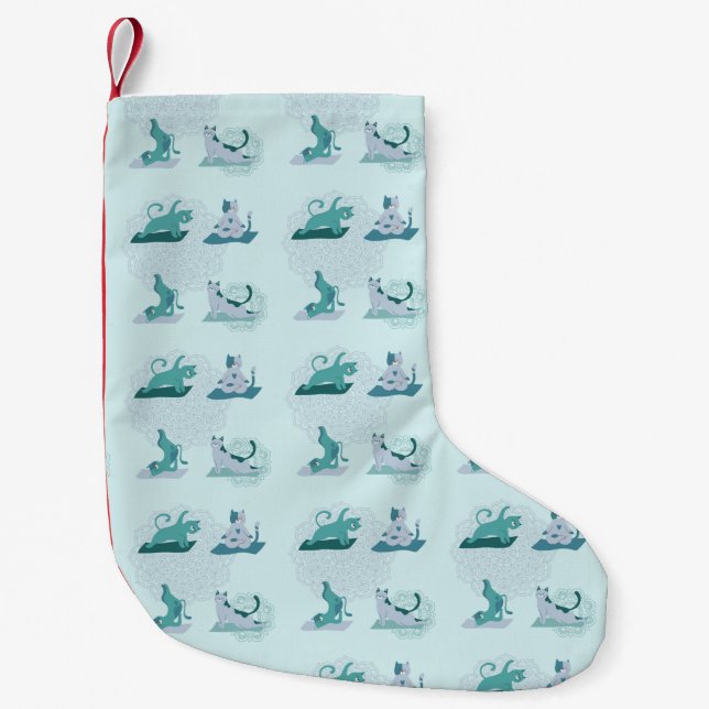 Green Yoga Cats Small Christmas Stocking (Front)