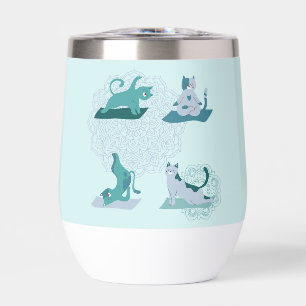 Green Yoga Cats Thermal Wine Tumbler